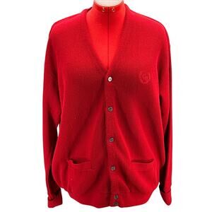 Geoffrey Beene Vintage Preppy Red V Neck Button Down Varsity Cardigan Women XL